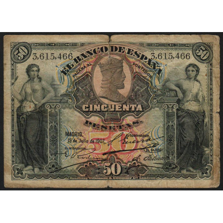 Espagne - Pick 63a - 50 pesetas - 15/07/1907 - Etat : B+