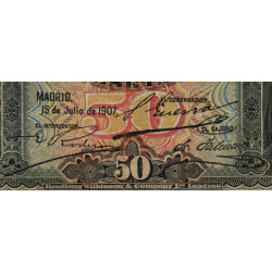 Espagne - Pick 63a - 50 pesetas - 15/07/1907 - Etat : B+
