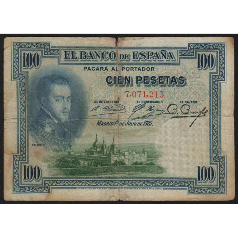 Espagne - Pick 69a - 100 pesetas - 01/07/1925 - Sans série - Etat : B+