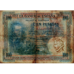 Espagne - Pick 69a - 100 pesetas - 01/07/1925 - Série A - Etat : B+