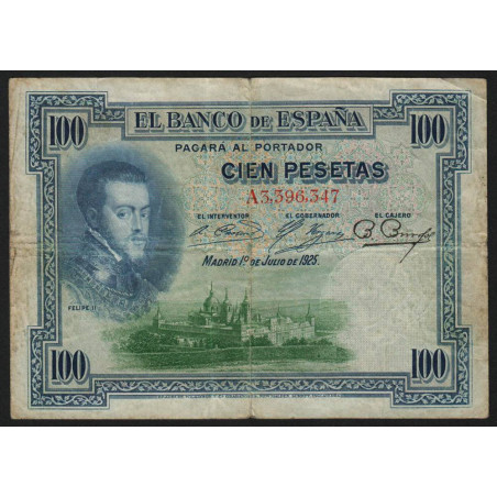 Espagne - Pick 69a - 100 pesetas - 01/07/1925 - Série A - Etat : TB-