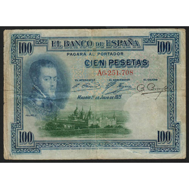 Espagne - Pick 69a - 100 pesetas - 01/07/1925 - Série A - Etat : TB