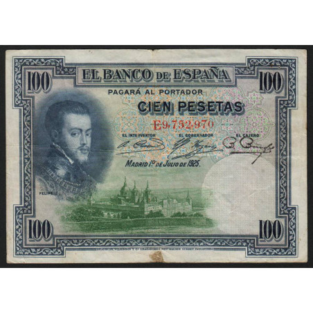 Espagne - Pick 69c - 100 pesetas - 01/07/1925 (1936) - Série E - Etat : TB