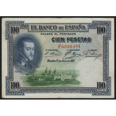 Espagne - Pick 69c - 100 pesetas - 01/07/1925 (1936) - Série F - Etat : TTB