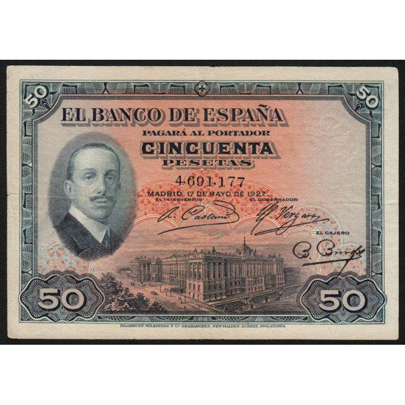 Espagne - Pick 72a - 50 pesetas - 17/05/1927 - Sans série - Etat : TB+