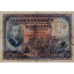 Espagne - Pick 72a - 50 pesetas - 17/05/1927 - Sans série - Etat : TB-