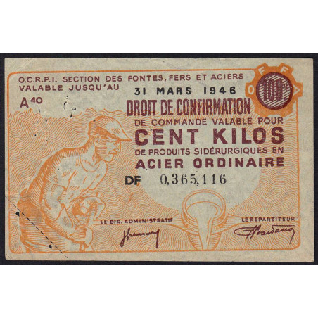 100 kg acier ordinaire - 31/03/1946 - Laragne (05) et Montbrison (42) - Série DF - Etat : TTB