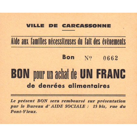 11 - Carcassonne - Aide aux familles nécessiteuses - 1 franc - 1960 -Etat : NEUF