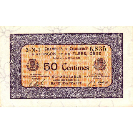 Alençon & Flers (Orne) - Pirot 6-33 - 50 centimes - Série 3N1 - 10/08/1915 - Etat : SPL