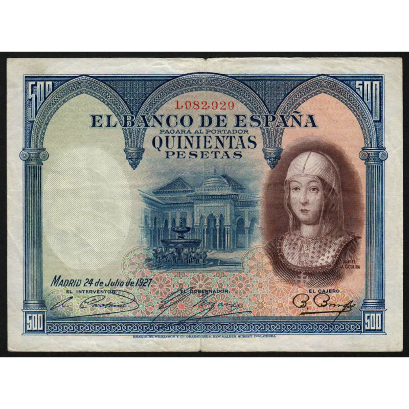 Espagne - Pick 73c - 500 pesetas - 24/07/1927 - Sans série - Etat : TB+