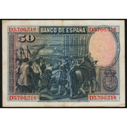 Espagne - Pick 75c - 50 pesetas - 15/08/1928 (1936) - Série D - Etat : TTB