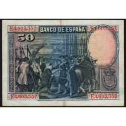 Espagne - Pick 75c - 50 pesetas - 15/08/1928 (1936) - Série E - Etat : TTB