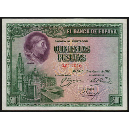 Espagne - Pick 77a - 500 pesetas - 15/08/1928 - Sans série - Etat : TTB+