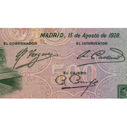 Espagne - Pick 77a - 500 pesetas - 15/08/1928 - Sans série - Etat : TTB+