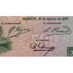 Espagne - Pick 77a - 500 pesetas - 15/08/1928 - Sans série - Etat : SPL+
