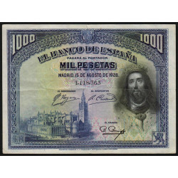 Espagne - Pick 78a - 1'000 pesetas - 15/08/1928 - Sans série - Etat : TTB