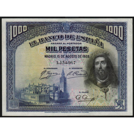 Espagne - Pick 78a - 1'000 pesetas - 15/08/1928 - Sans série - Etat : SUP