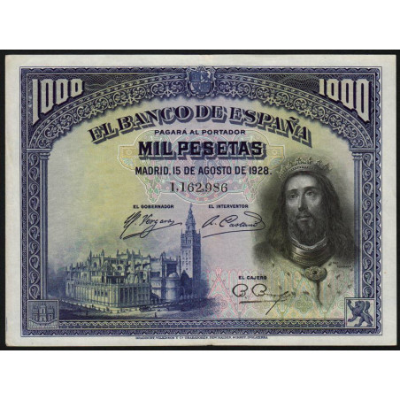 Espagne - Pick 78a - 1'000 pesetas - 15/08/1928 - Sans série - Etat : TTB+