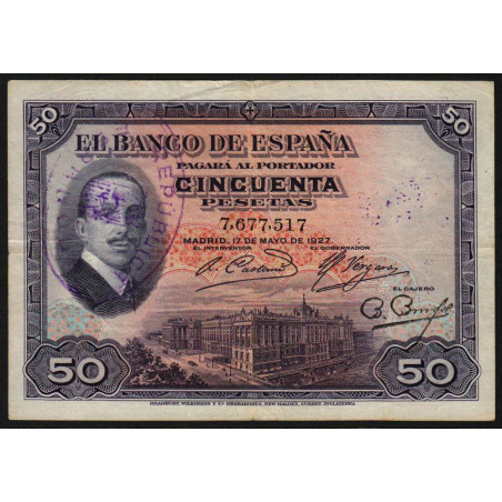 Espagne - Pick 80 - 50 pesetas - 17/05/1927 (1931) - Sans série - Etat : TTB