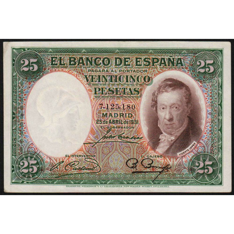 Espagne - Pick 81 - 25 pesetas - 25/04/1931 - Sans série - Etat : SUP
