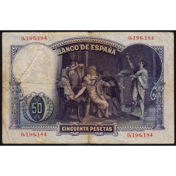 Espagne - Pick 82 - 50 pesetas - 25/04/1931 - Sans série - Etat : TB