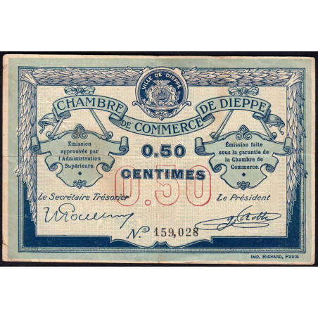 Dieppe - Pirot 52-1b - 50 centimes - Sans date (1915) - Etat : TB+