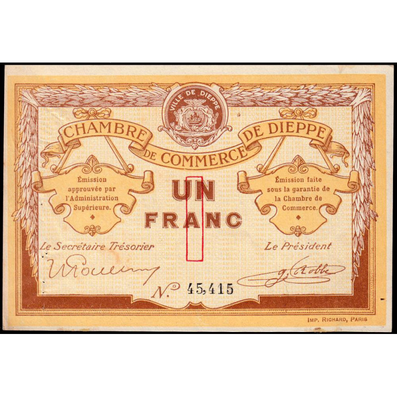 Dieppe - Pirot 52-4b - 1 franc - Sans date (1915) - Etat : SUP