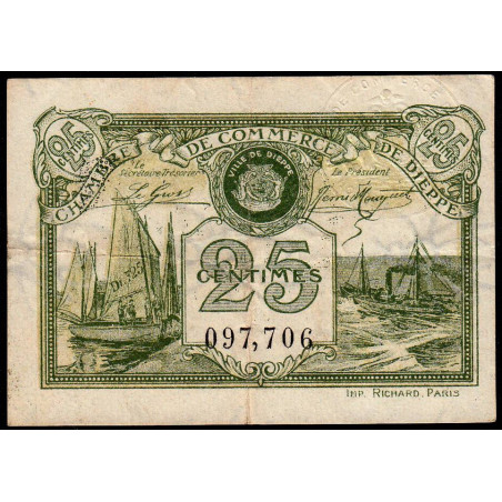 Dieppe - Pirot 52-10 - 25 centimes - 1920 - Etat : TTB-