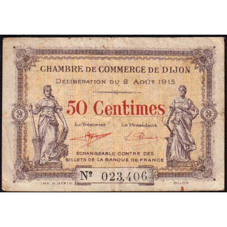 Dijon - Pirot 53-1 - 50 centimes - Sans série - 02/08/1915 - Etat : TB-