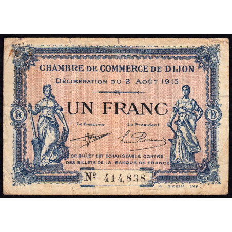 Dijon - Pirot 53-4 - 1 franc - Sans série - 02/08/1915 - Etat : TB-