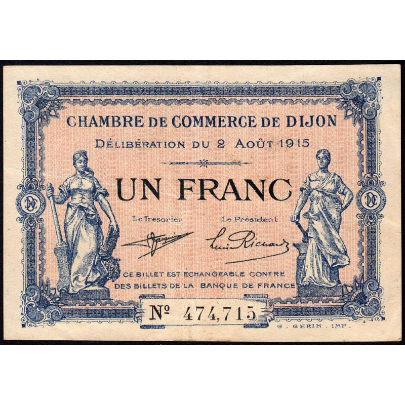 Dijon - Pirot 53-4 - 1 franc - Sans série - 02/08/1915 - Etat : TTB