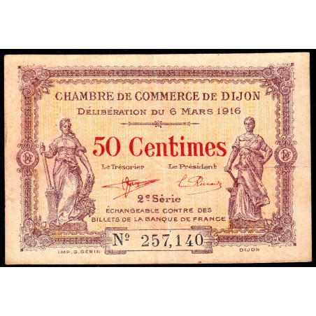 Dijon - Pirot 53-7 - 50 centimes - 2e série - 06/03/1916 - Etat : TTB-