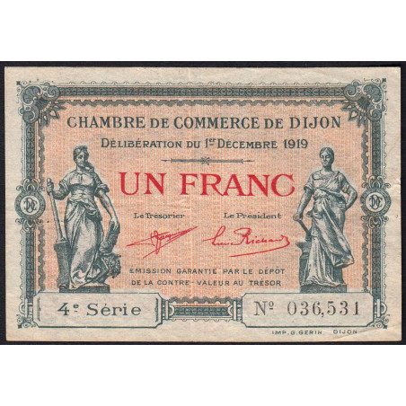 Dijon - Pirot 53-20 - 1 franc - 4e série - 01/12/1919 - Etat : TB+