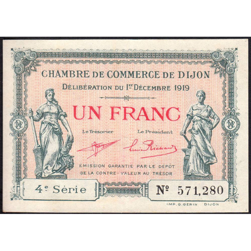 Dijon - Pirot 53-20 - 1 franc - 4e série - 01/12/1919 - Etat : SUP