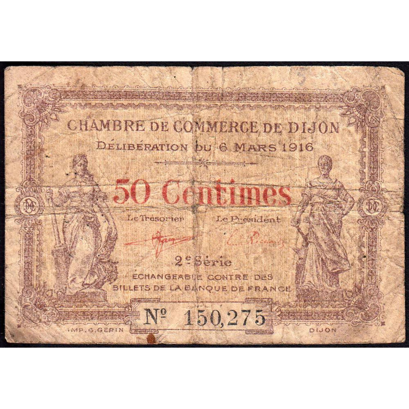 Dijon - Pirot 53-7 - 50 centimes - 2e série - 06/03/1916 - Etat : B-