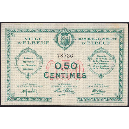 Elbeuf - Pirot 55-1 - 50 centimes - Sans date - Etat : TTB+