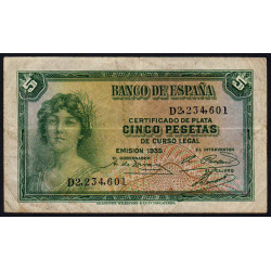 Espagne - Pick 85 - 5 pesetas - 1935 - Série D - Etat : TB+