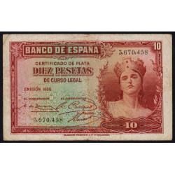 Espagne - Pick 86 - 10 pesetas - 1935 - Sans série - Etat : TB