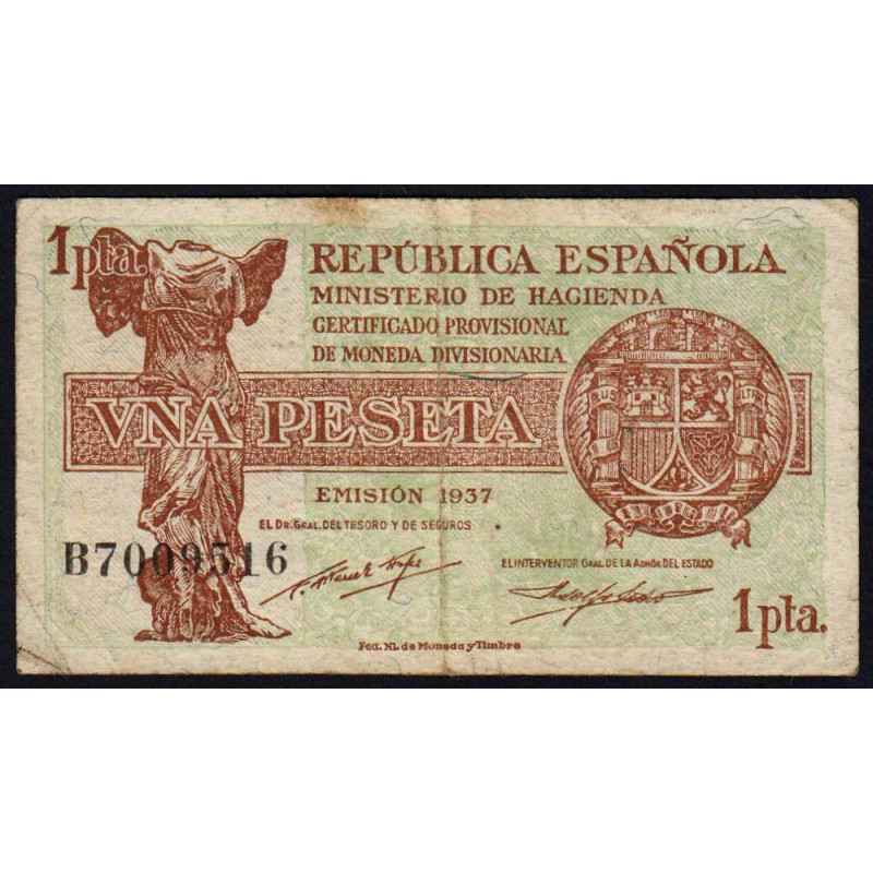 Espagne - Pick 94 - 1 peseta - 1937 - Série B - Etat : TB