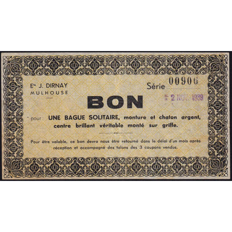 68 - Mulhouse - Ets J. Dirnay - Bon - 1939 - Etat : SUP