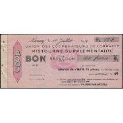 54 - Nancy - Union des Coopérateurs de Lorraine - Bon - 10 francs - 1939 - Etat : SUP