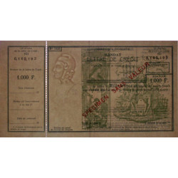 Mandat Lettre de Crédit - 1000 francs - 1950 - Spécimen - Etat SUP+