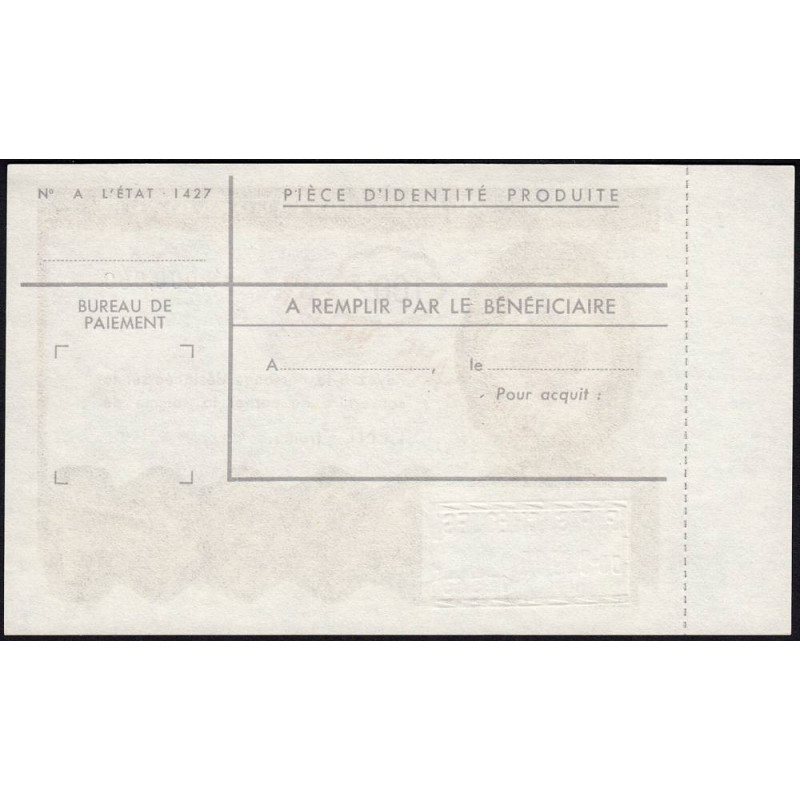 Chèque postal de voyage - 100 francs - 1963 - Spécimen - Etat : SPL