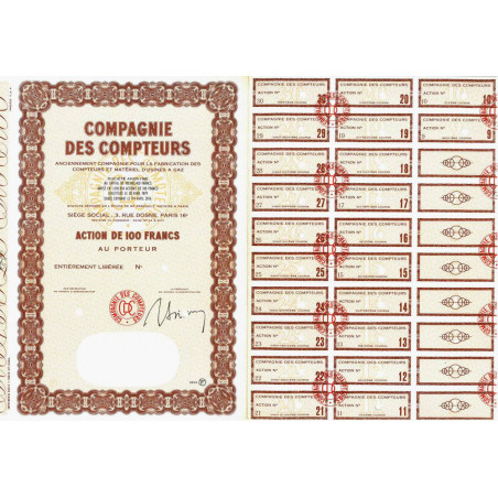 Compagnie des Compteurs - 100 francs - 1965 - Spécimen - SUP+