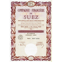 Compagnie Financière de Suez - 100 NF - 1962 - Spécimen - SUP+