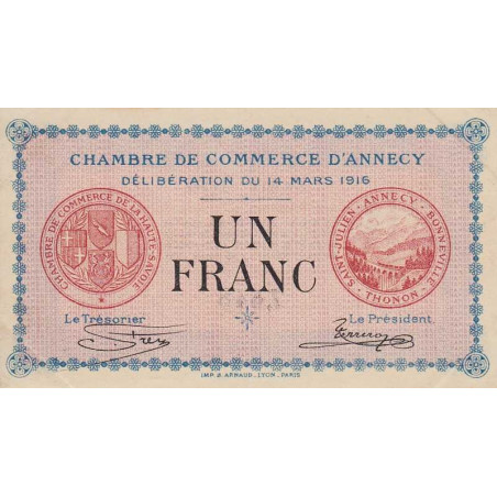 Annecy - Pirot 10-5 - 1 franc - Série 164 - 14/03/1916 - Etat : SUP