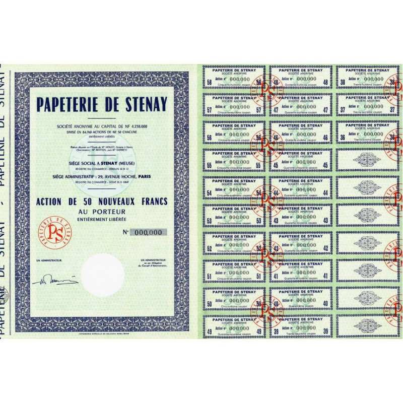 55 - Stenay - Papeterie de Stenay - 50 NF - 1962 - Spécimen - SUP+