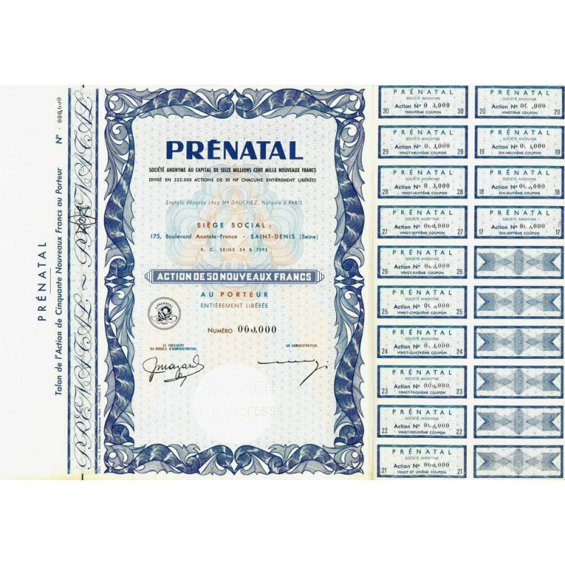 Prénatal - 50 NF - 1962 - Spécimen - SUP+