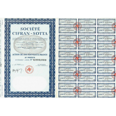 74 - Sciez - Soc. Cifran-Sotta - 100 NF - 1960 - Spécimen - SUP+