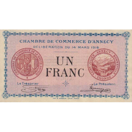 Annecy - Pirot 10-5 - 1 franc - Série 198 - 14/03/1916 - Etat : SPL